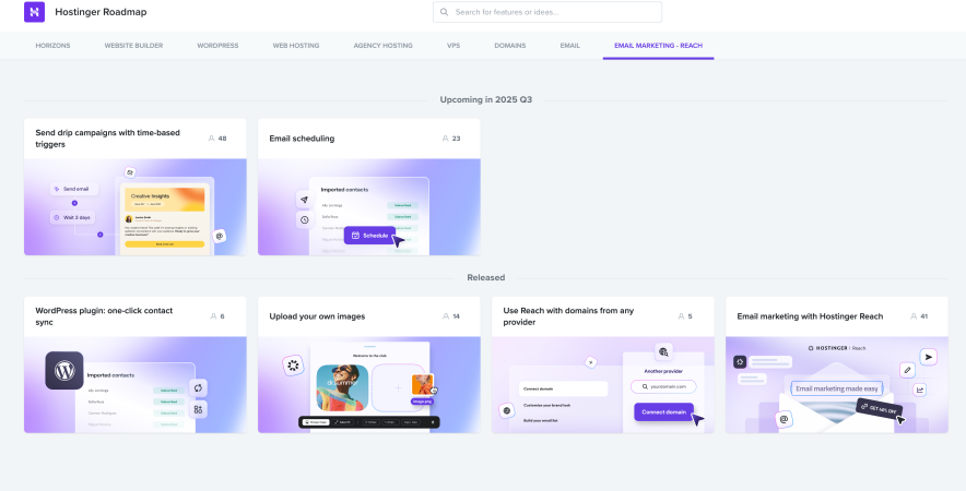 hostinger reach features roadmap 2025