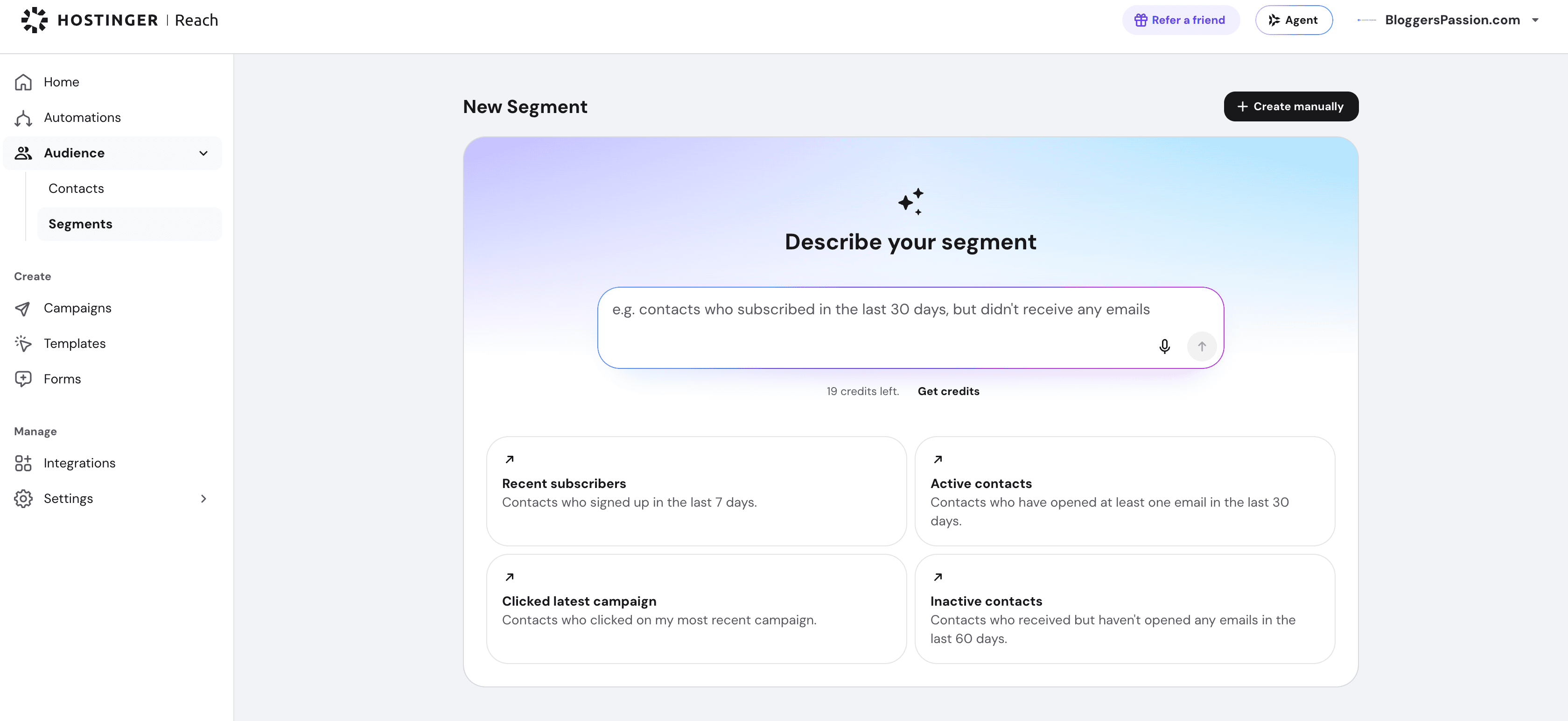 segmentation in hostinger reach