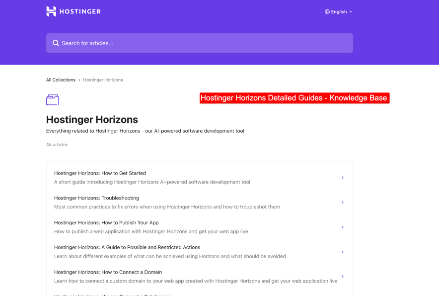 Hostinger Horizons Detailed Guides - Knowledge Base