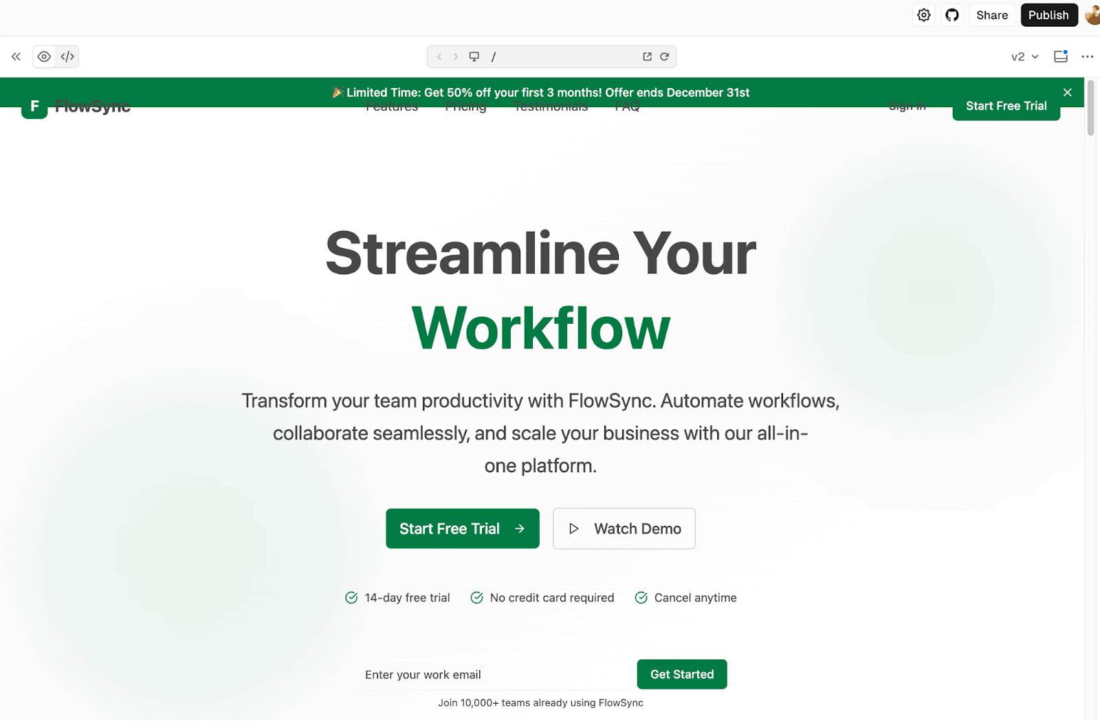 SaaS landing page