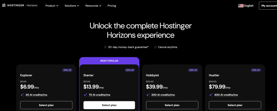 hostinger horizons pricing