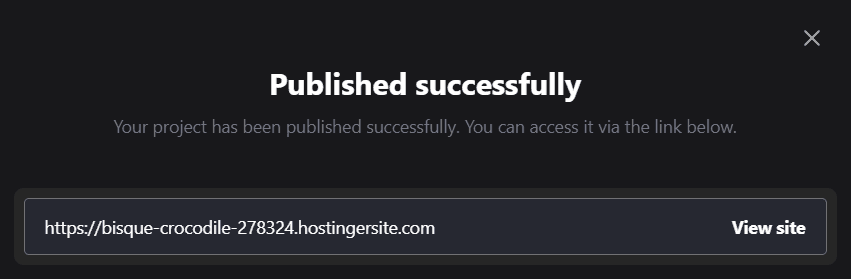 hostinger horizons published my app and provided me a temporary link