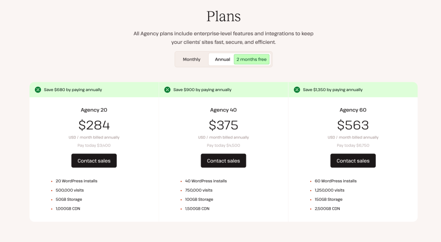 kinsta agency hosting plans