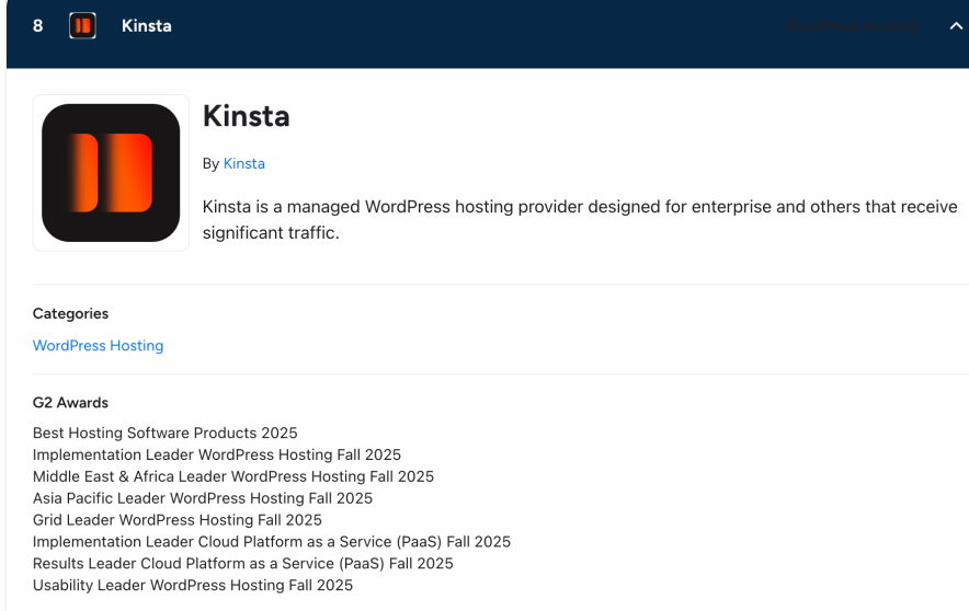 kinsta awards