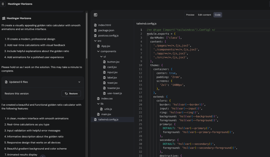 my hostinger horizons dashboard