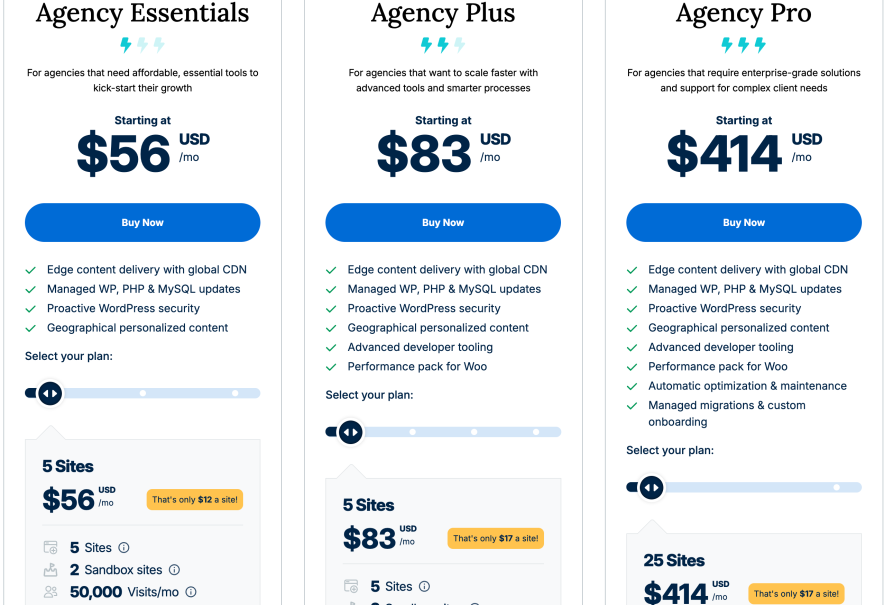 wp engine agency hosting plans