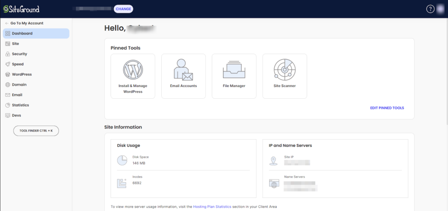 siteground hosting user interface