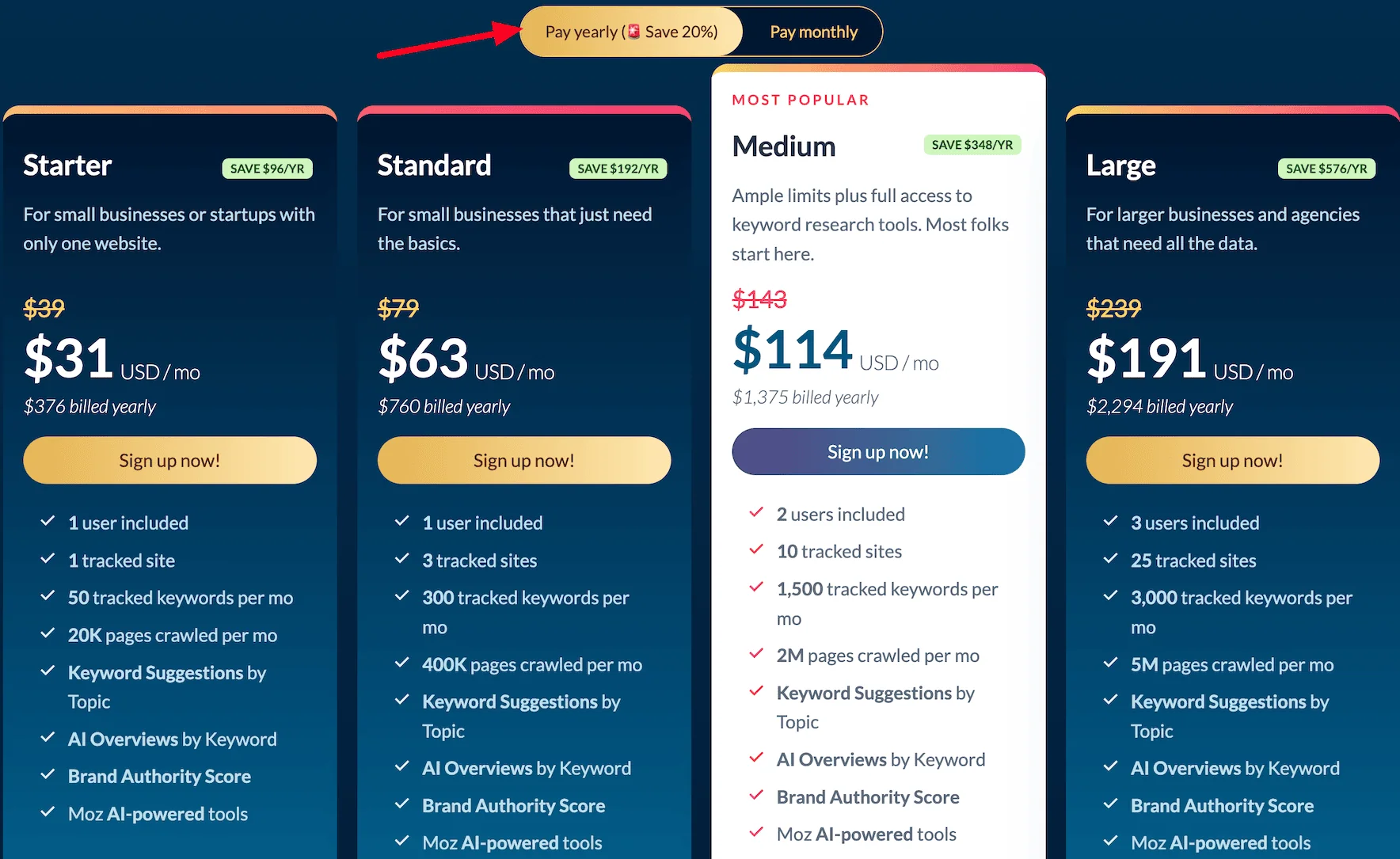 Step 2 choose moz black friday discounted plans