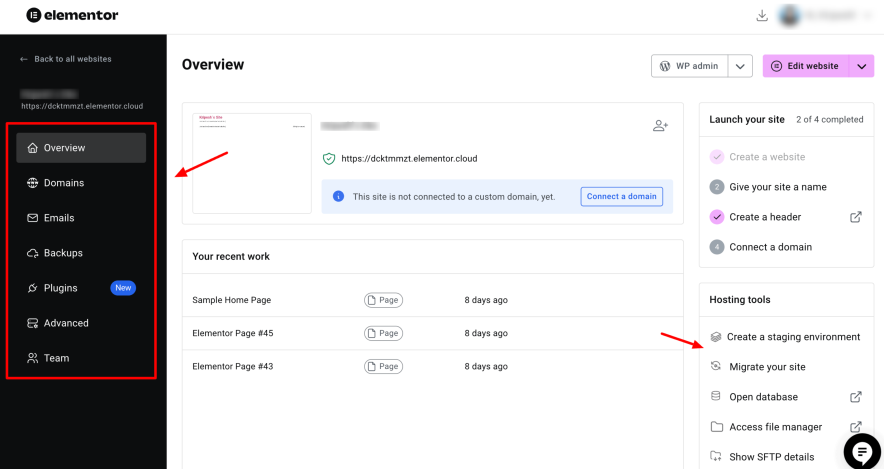 elementor wordpress hosting user interface