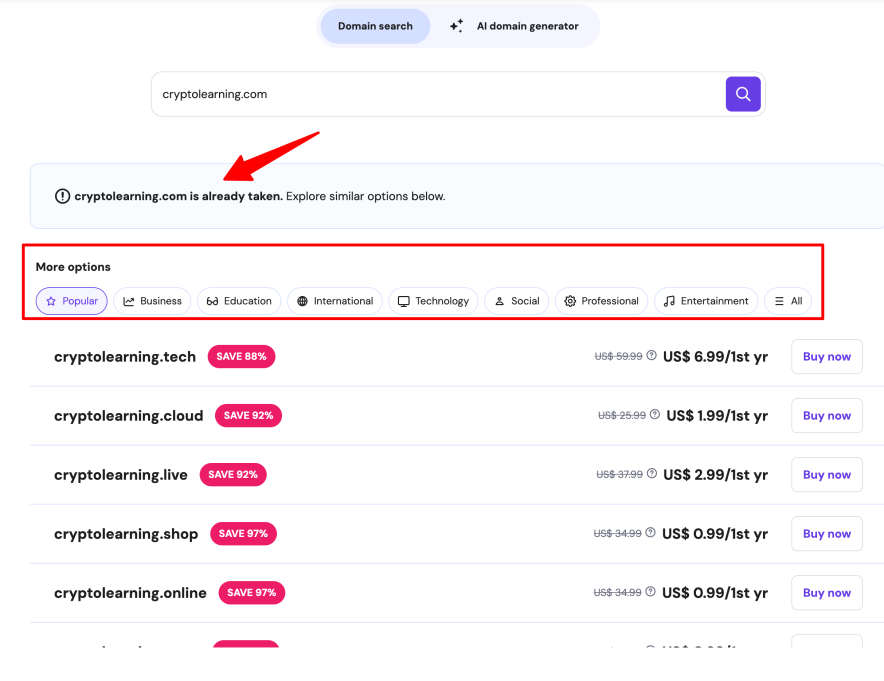 finding .com alternatives domain names using a free tool