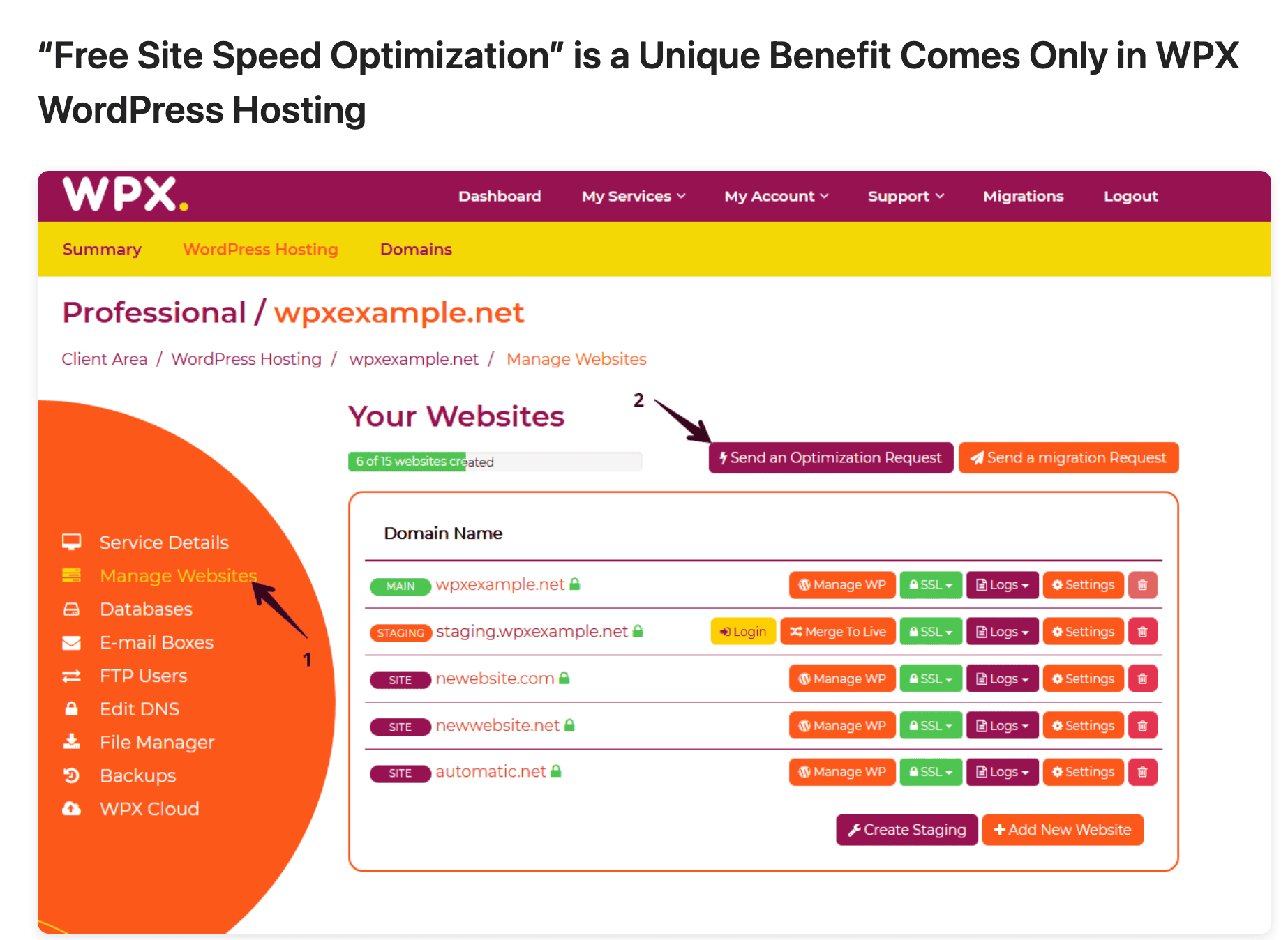 free site optimization feature available in wpx hosting