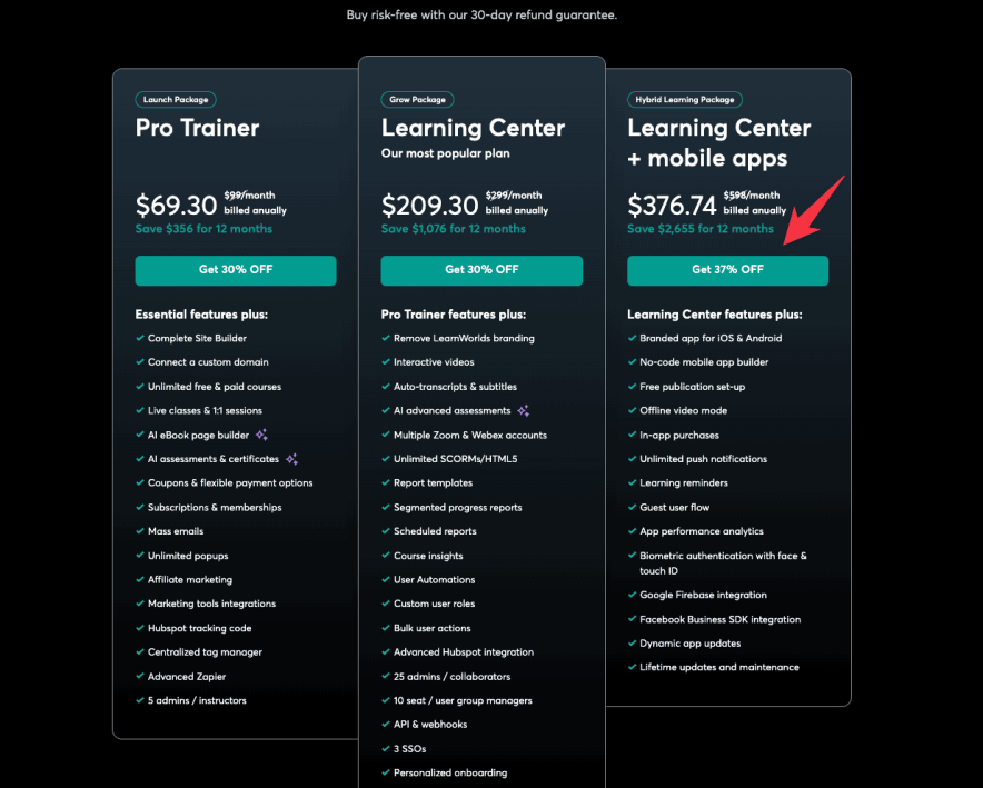 learnworlds black friday offer page