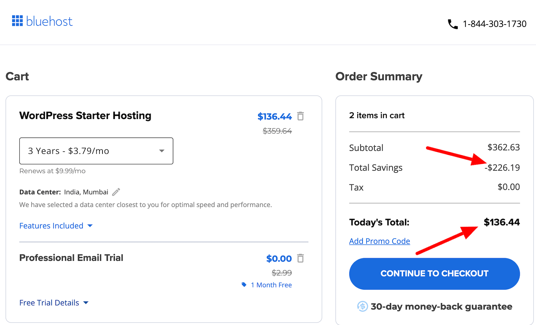 pricing after bluehost black friday discount applied