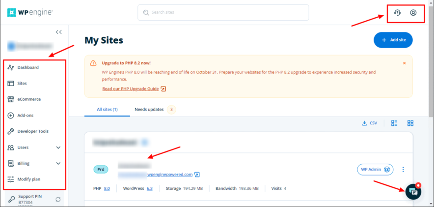 wpengine hosting user interface