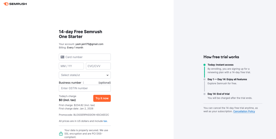 Step 3- Checkout with your free trial
