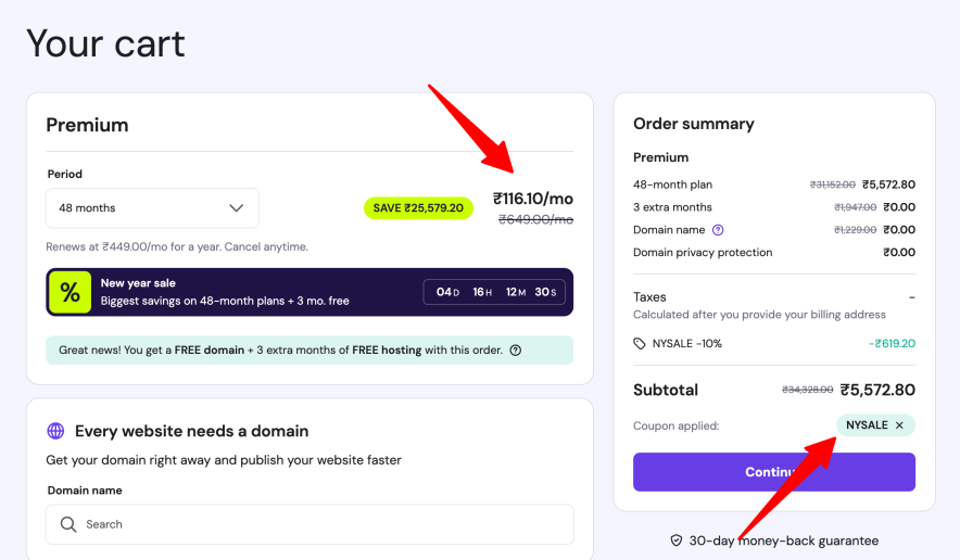 coupon code is applied