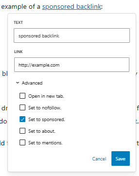 Example of Sponsored Backlink Example of Sponsored Backlink
