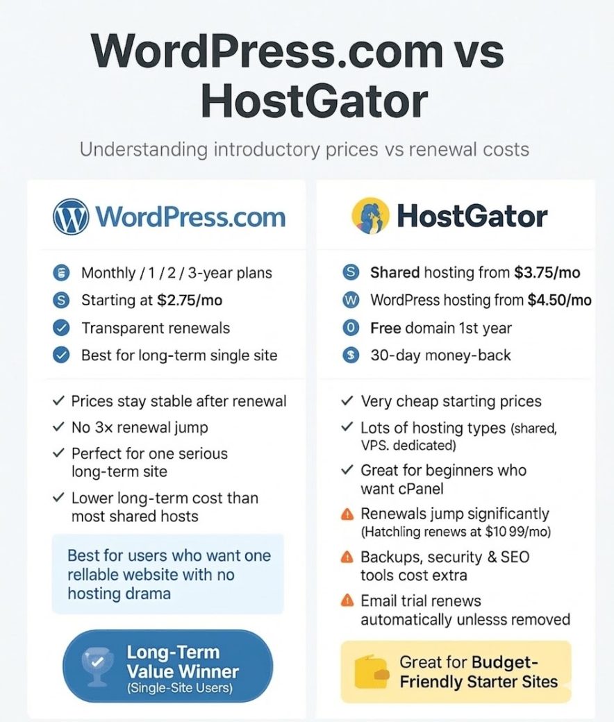 wordpress.com vs hostgator comparison infographic for better understanding
