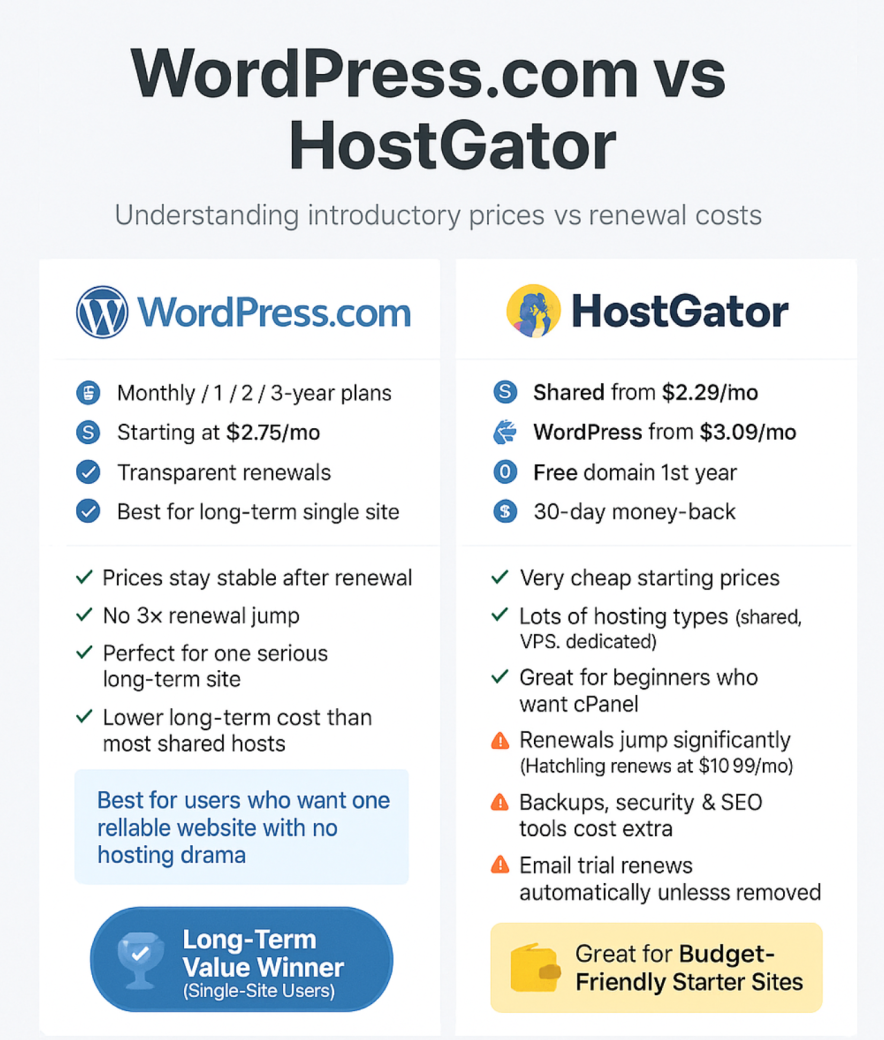 wordpress.com vs hostgator comparison infographic for better understanding