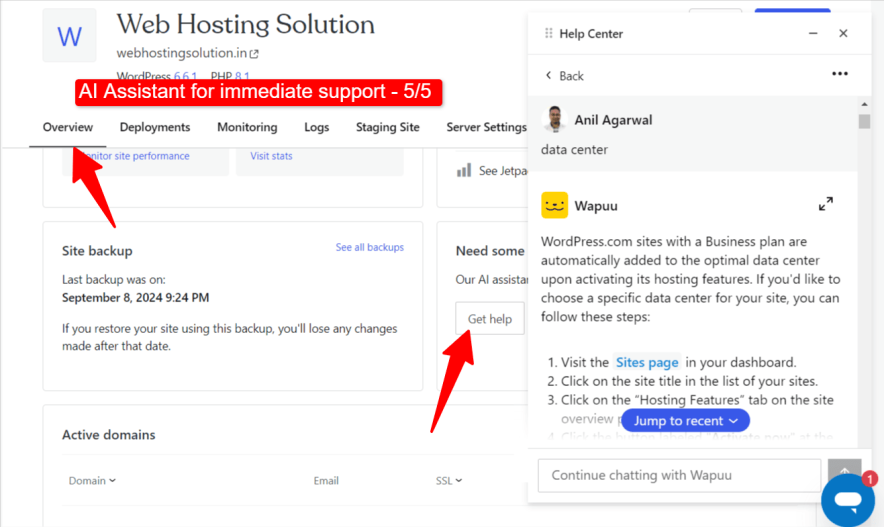 support of wordpress hosting