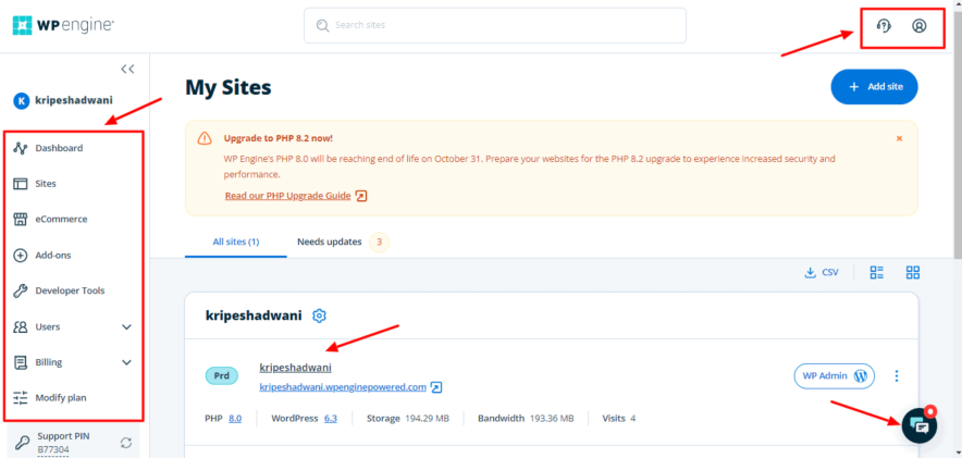 wpengine user interface