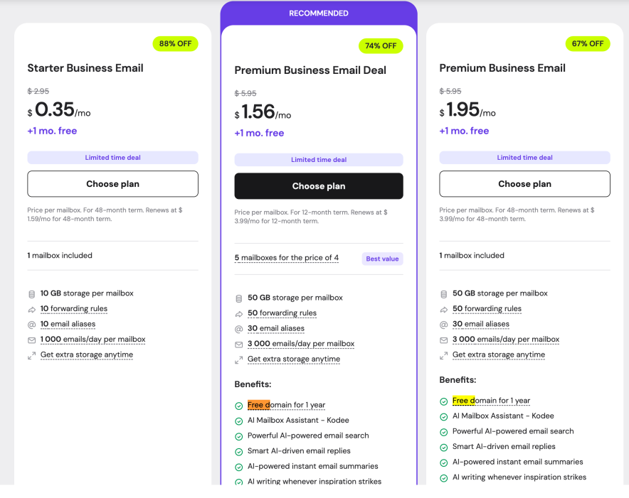 hostinger business email pricing