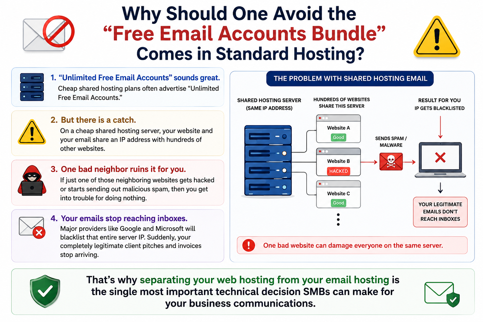 why should one avoid the free email accounts bundle comes in standard hosting