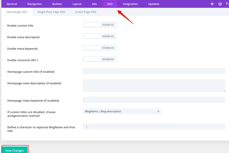 Divi SEO Settings