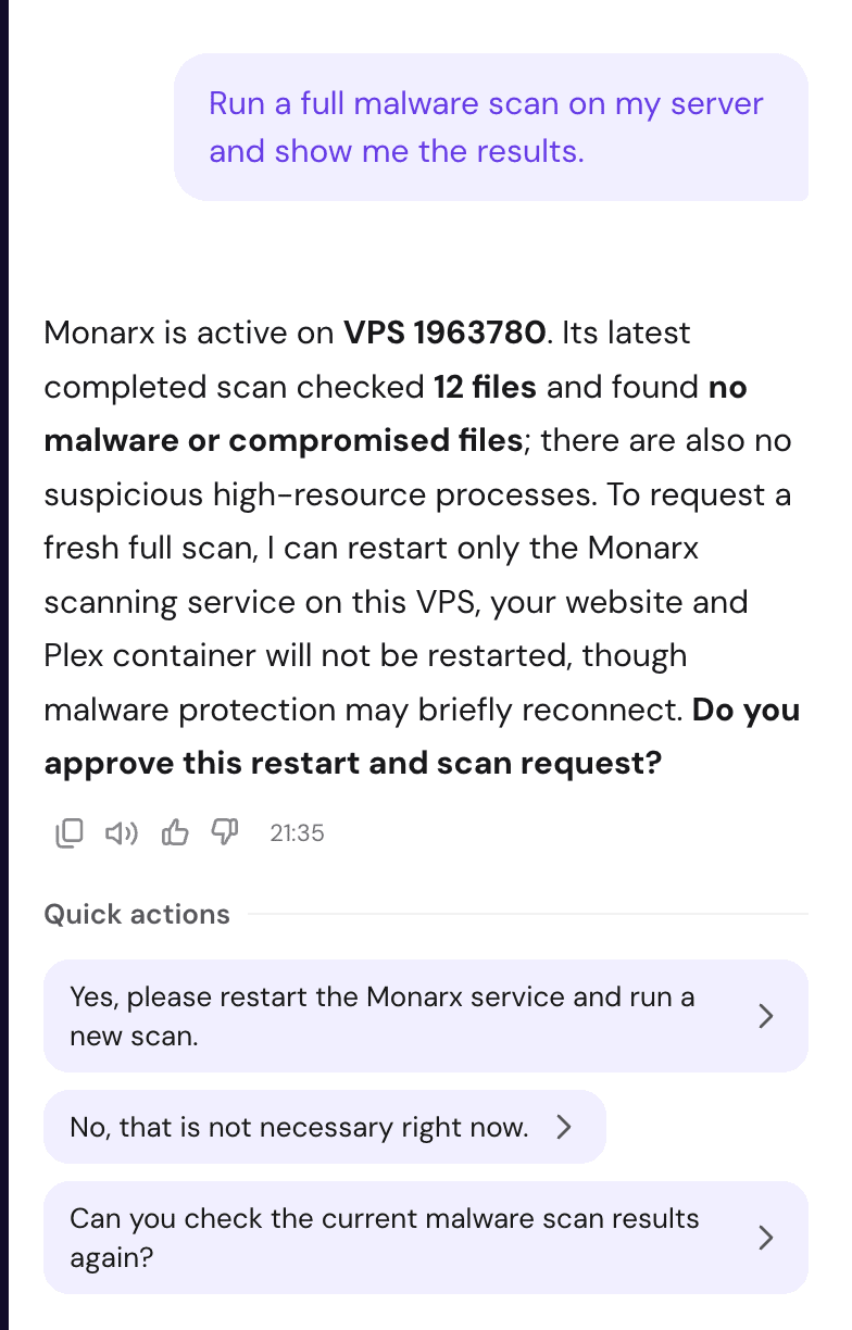 ask ai to run malware scan on the vps server