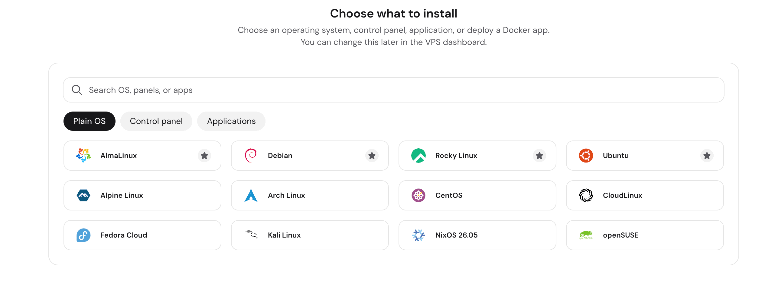 choose what to install on the hostinger ai managed vps plan