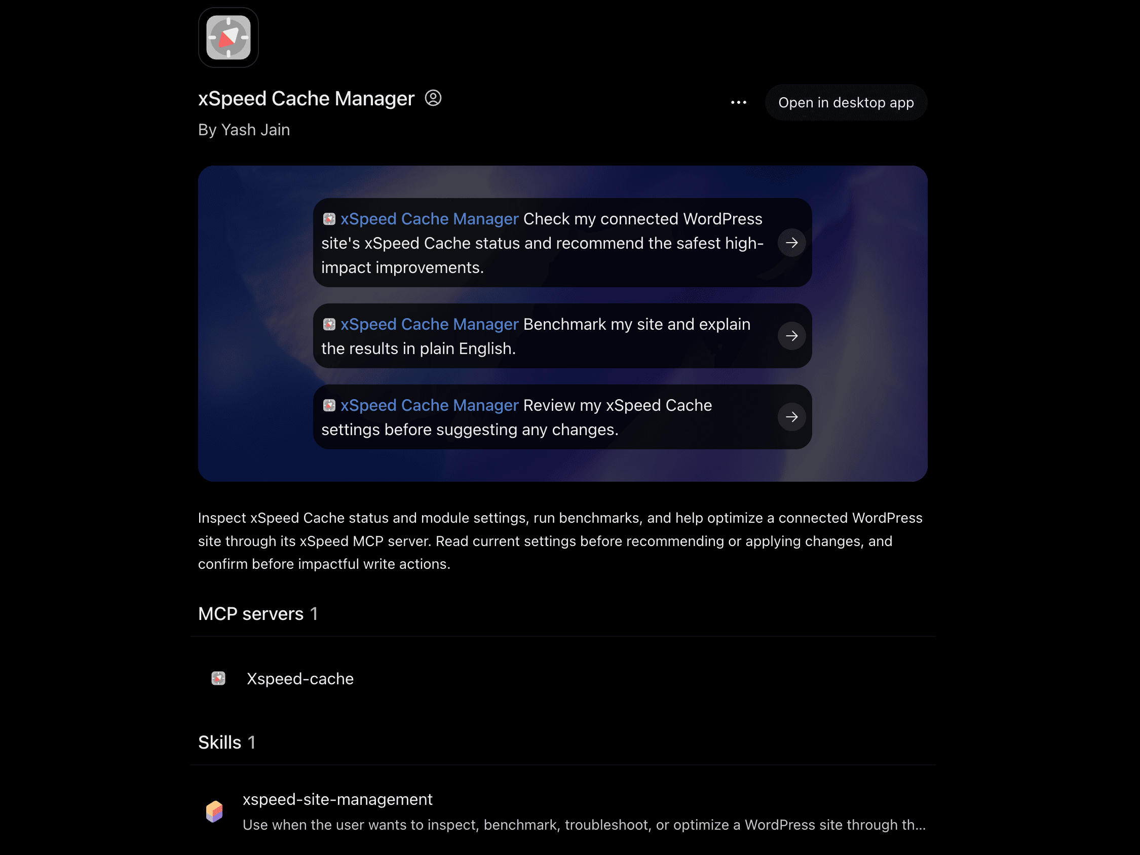 connecting xSpeedCache plugin with chatgpt using mcp