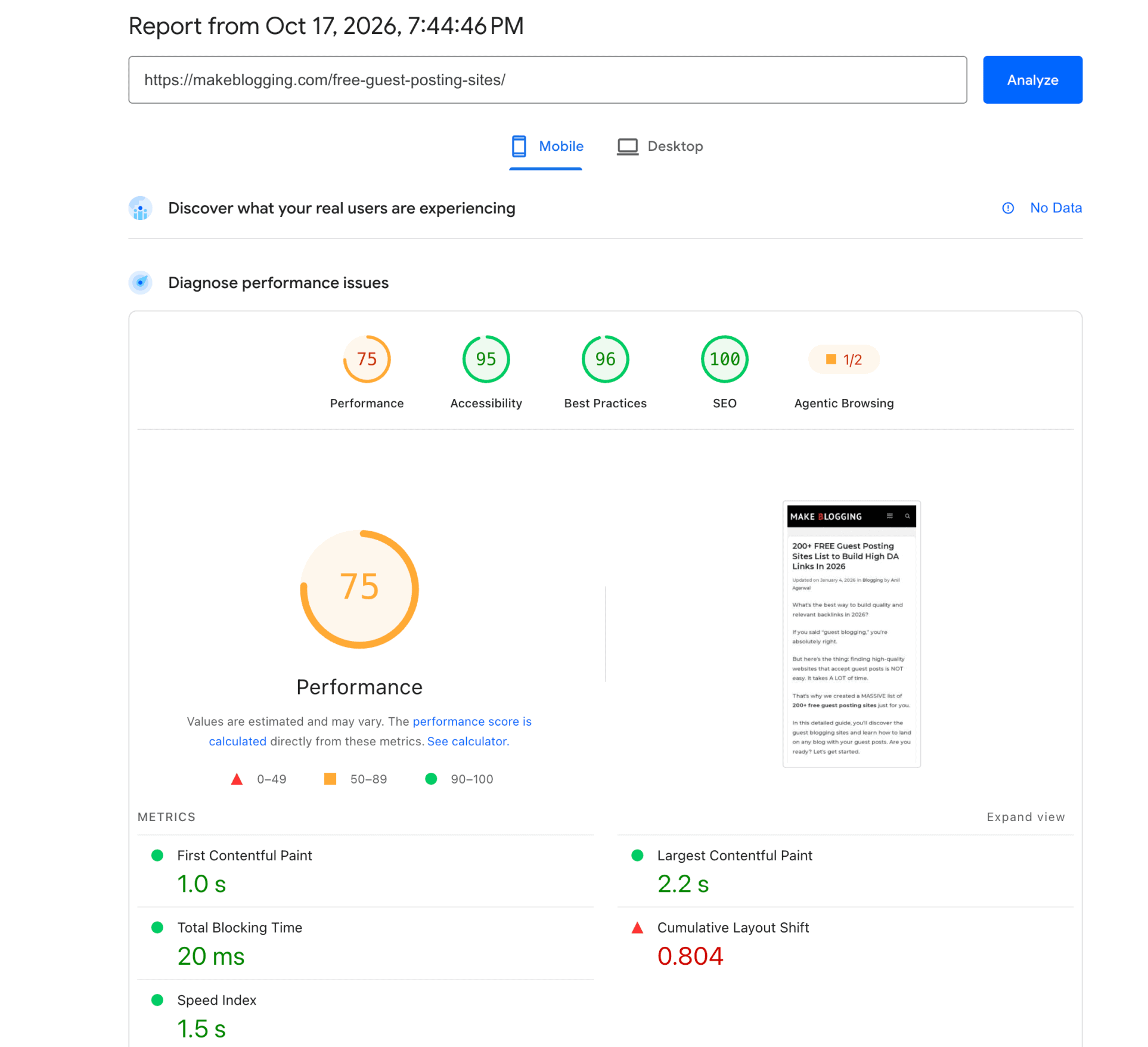 page speed score after xSpeed Cache