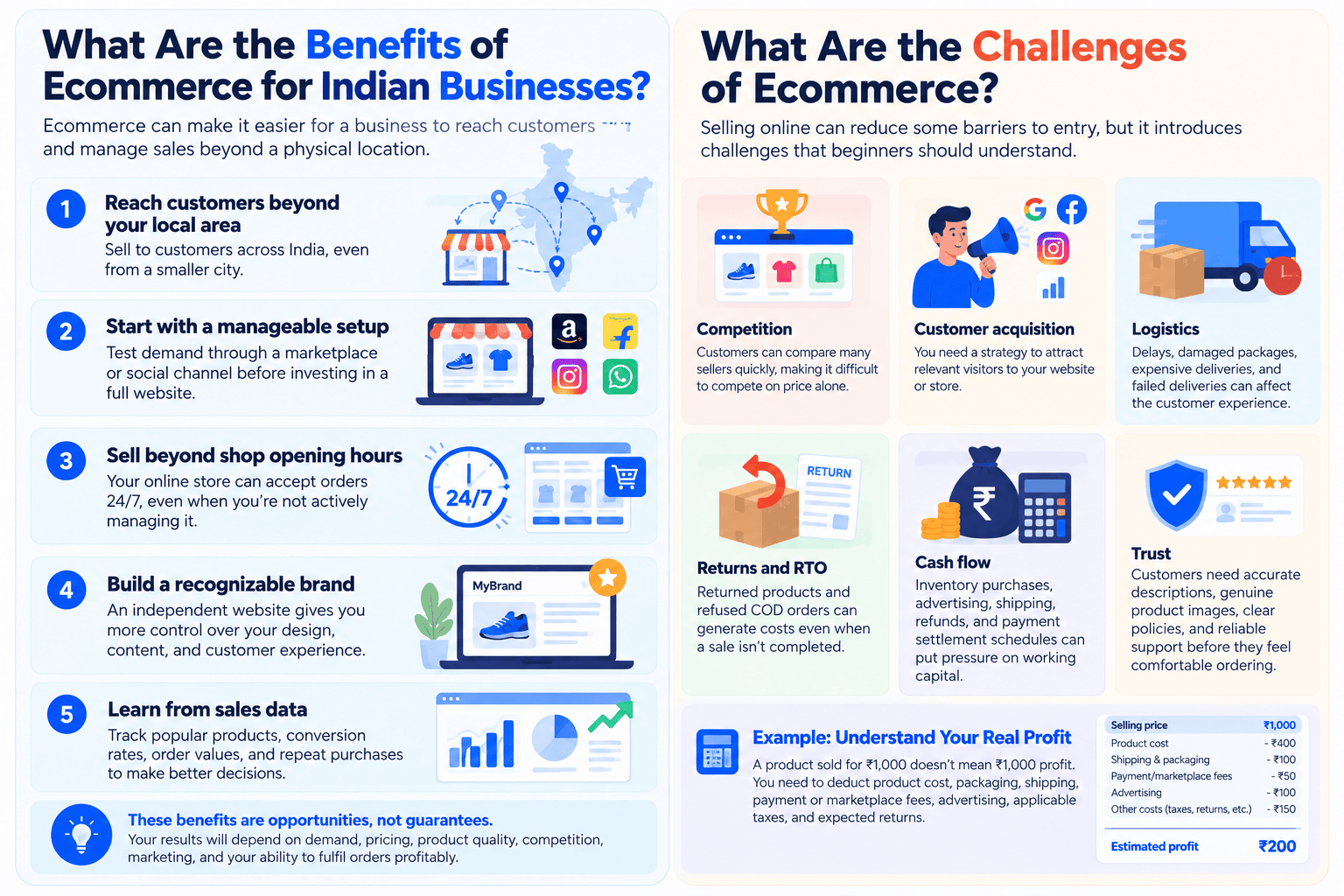 what are the benefits and challenges of ecommerce in india